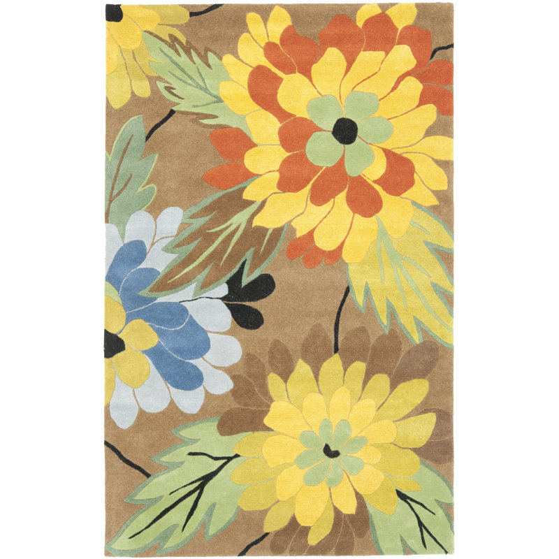 Tapis floral en laine et viscose touffetés à la main Soho, Rectangle 3 pi 6 po x 5 pi 6 po