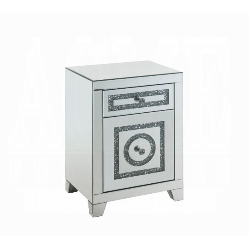 Noralie Glam 2-Drawer Accent Table in Mirrored & Faux Diamonds
