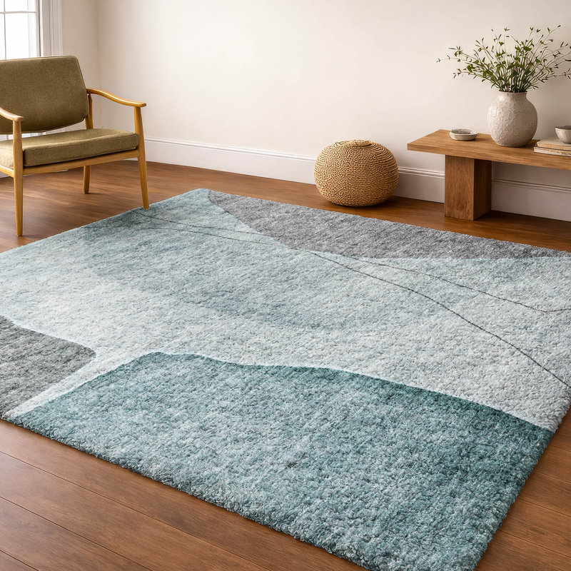 Tapis à poil long de qualité supérieure lavable à la machine ADS696, Sarcelle, 8 pi x 10 pi