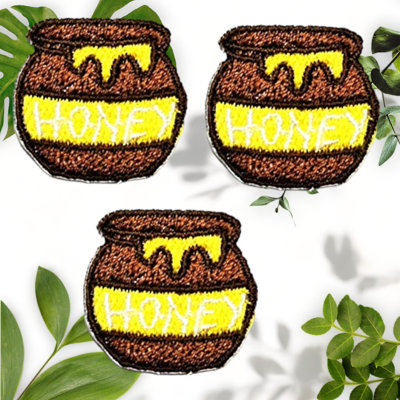 Mini Brown Honey Jar Bee Embroidered Patch Set (3)
