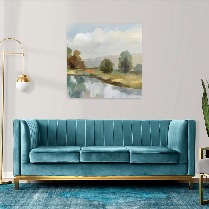 Art contemporain bleu rivière et nuages III le long de la rivière, H 36 po x l 36 po