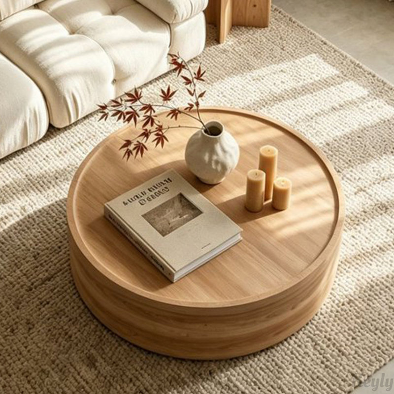 Table basse ronde avec motif Mars pour le salon, table basse tambour moderne pour le salon, pas besoin d'assemblage (motif Mars)