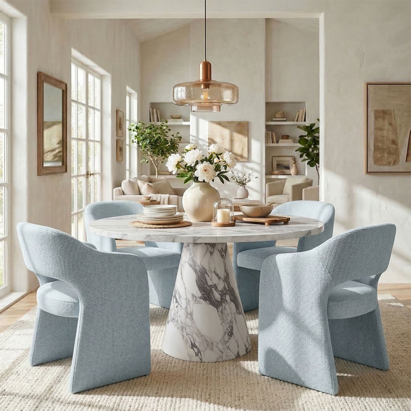 19" Seat Height Upholstered Fabric Dining Armchair, Sky Blue