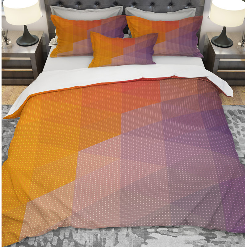 Ensemble de housse de couette à géométrie triangulaire à pointillés designart, Housse simple + 1 taie décorative