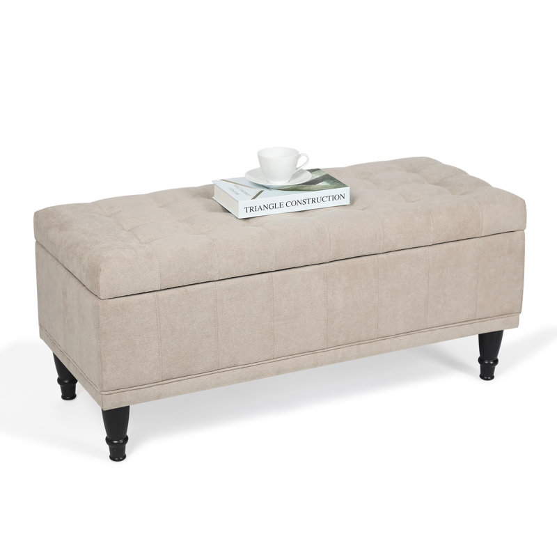 Repose-pieds avec rangement Noell, Mélange de lin beige