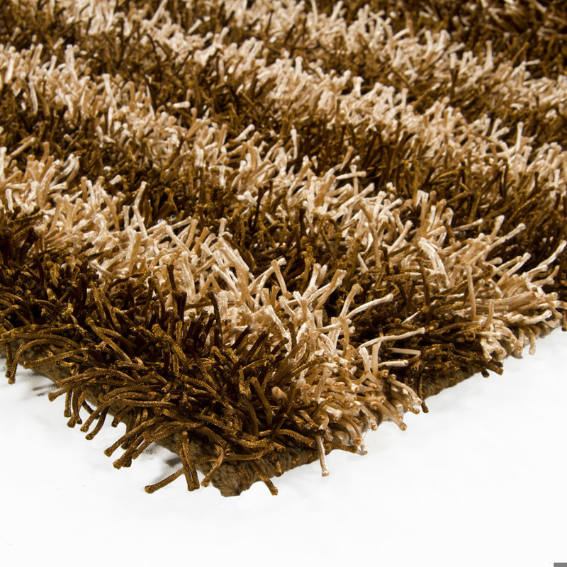 Tapis à poils longs en polyester tissé à la main brun et beige Kristina