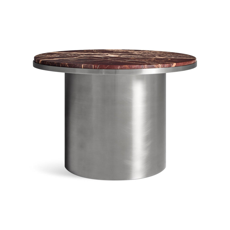 Plateau Marble End Table, 14" H x 21" W x 21" D, Cherry Marble, Stainless Steel