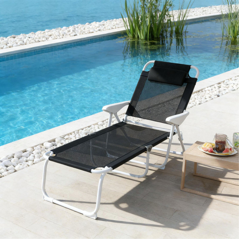 Chaise de bronzage d'extérieur, chaise longue pliante, Noir