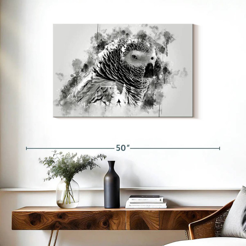 Brampt perroquet gris d'Afrique noir et blanc, H 24 po x l 36 po