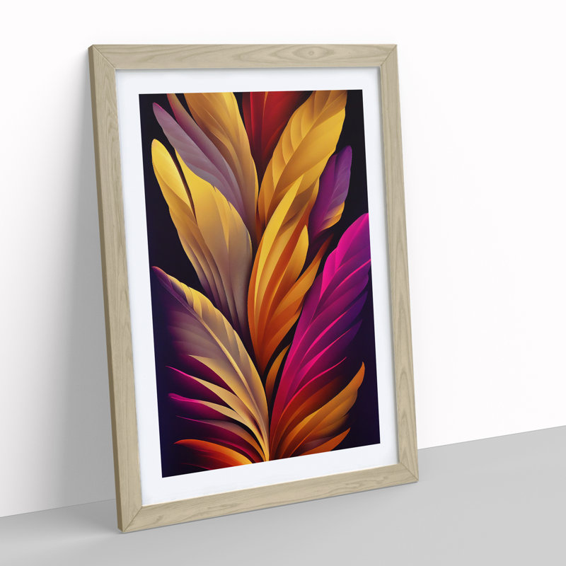 Resplendent Feather - Wall Art, 48cm H x 36cm W, Oak Framed, White