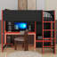 Lit mezzanine en bois avec bureau intégré, garde-robe, DEL et tiroir-99830322