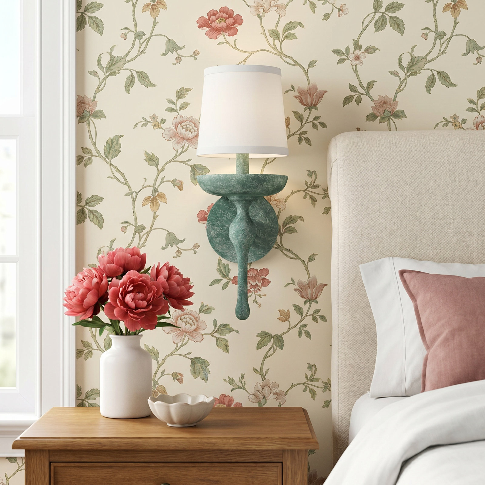 Single Light Plaster Armed Sconce, Gray Plaster