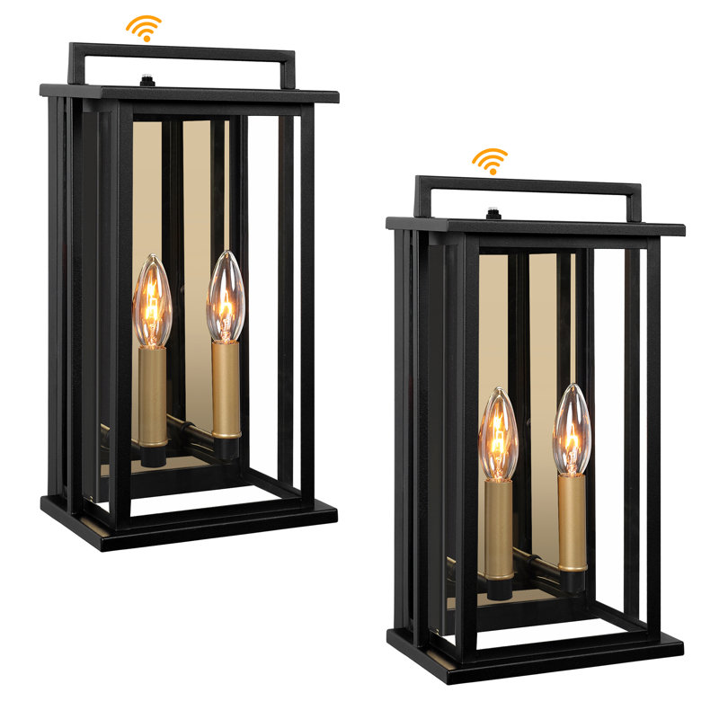 Heracles 2 - Light 15.3'' H Glass Outdoor Wall Lantern with Dusk to Dawn