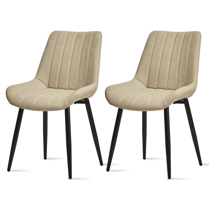 Dining Room Chairs,Faux Leather Kitchen Chairs With Metal Legs, Cream, 2