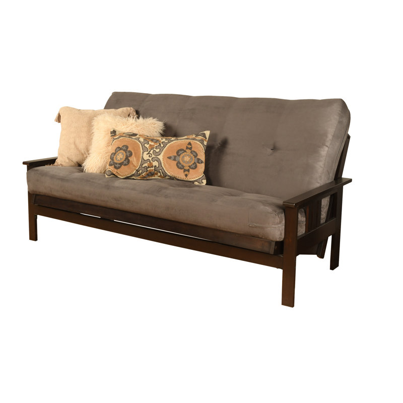 Johnte Queen 86" Futon Frame and Mattress, Gray Microsuede, Espresso, Innerspring