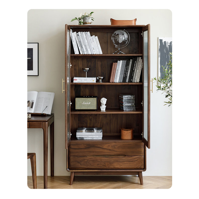 Solid wood bookcase with glass door, 70.87" H x 35.43" W x 15.75" D