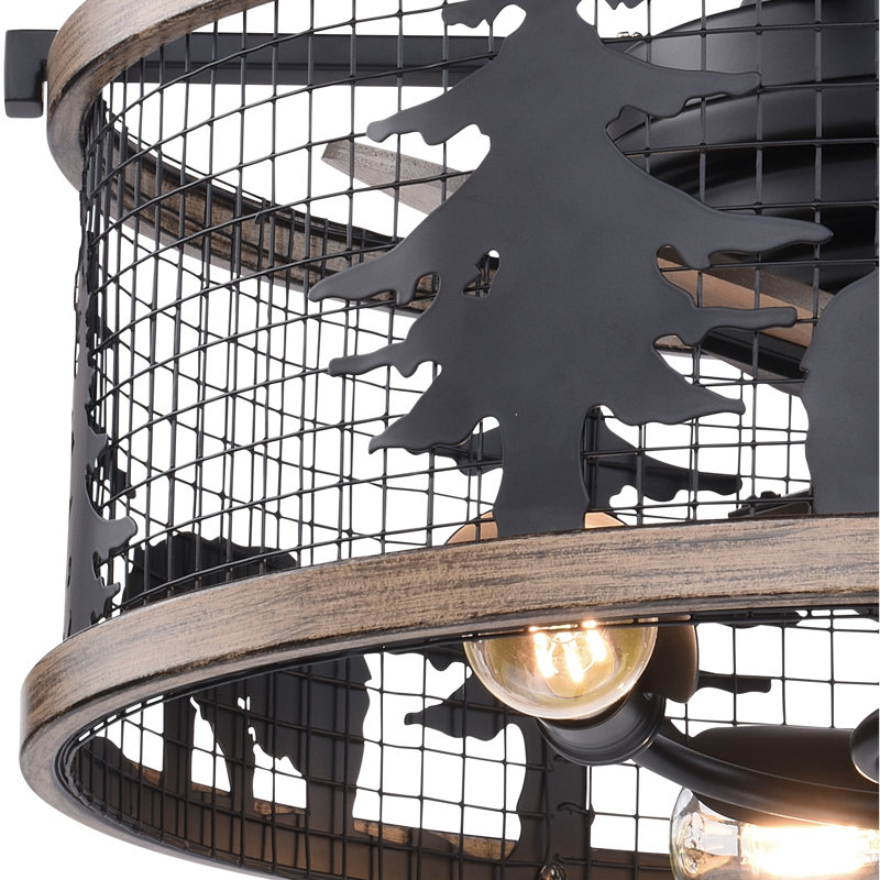 Ventilateur de plafond intérieur en bronze huilé et en teck bruni avec pales Anigre 21 po Anya, ensemble d'éclairage à DEL à intensité variable et télécommande incluse, 3 vitesses, abat-jour tambour en cage