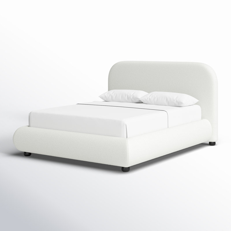 Lit plateforme tapissier Reggie, Grand, Bouclé performance blanc cassé