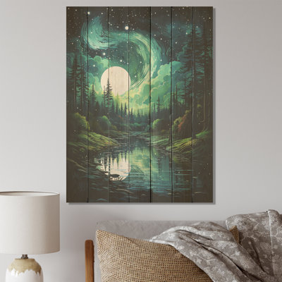 Northern Lights Aurora Reflection III - Northern Lights On Wood Print