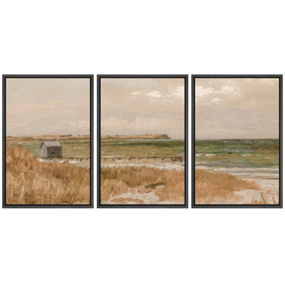 «Seaside Solitude, côtières, dunes et phare, paysage naturel, illustration, décoration», 3 pièces