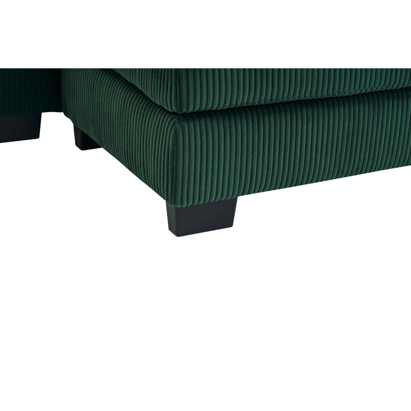 Modern U Shaped 6-Seat Sectional Sofa Couch With One Ottoman And Three Toss Pillows, Green Corduroy