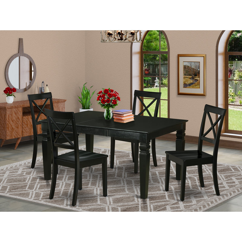 5 Piece Dining Room Table Set Includes a Rectangle Kitchen Table with Butterfly Leaf and 4 Dining Chairs, Black
