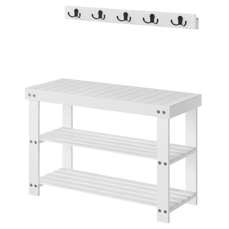 Coat Rack Shoe Bench Set, White
