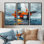 Grey Orange Summer Oil Rig In Ocean - Oil Rigs / Fields Wall Art Set