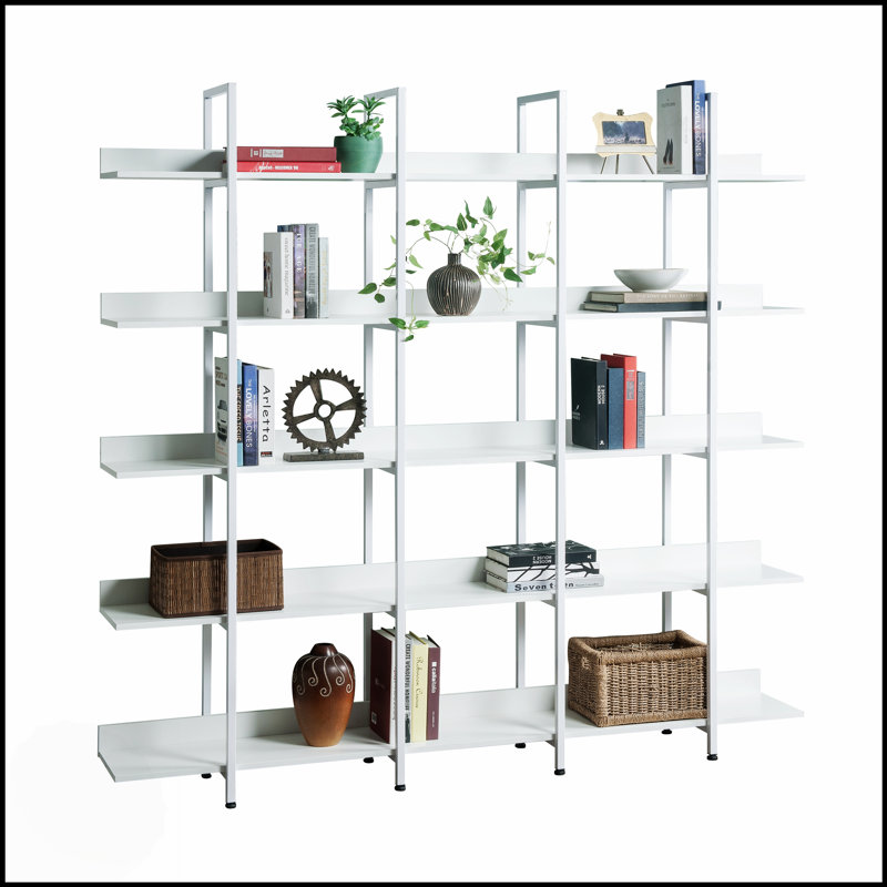 Vintage Industrial 5 Tier Bookcase With Metal Frame, For Home Office And Displaying Decorations, White