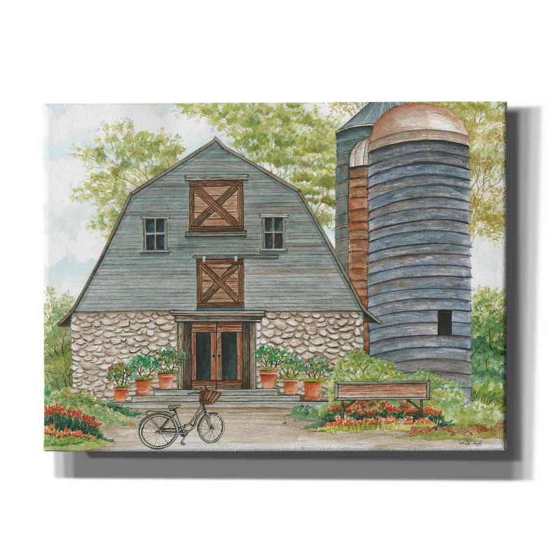 «Bluebird Barn» par Cindy Jacobs, art mural sur toile, H 12 po x l 16 po x P 0,75 po