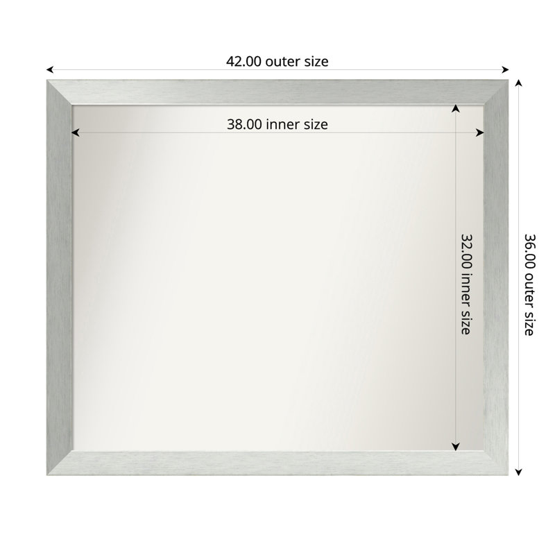 Miroir de salle de bain mural en argent brossé sans cadre, Rectangle, 36 po x 42 po
