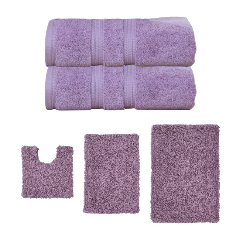Bruno Collection 100% Soft Cotton 2 Pc Bath Towel Set & 3 Pc Bath Rug Set, (Set of 5), Green