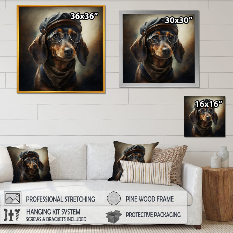 " Dog Portrait ", Black Picture Framed Canvas, 16" H x 16" W x 1" D