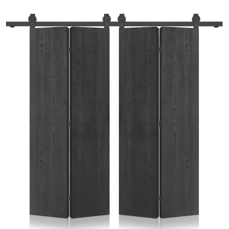 Ensemble de quincaillerie pour porte de grange coulissante double à structure creuse noire, 48 po x 96 po, 2