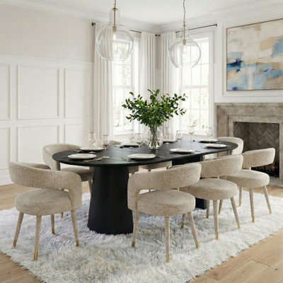 46"-83" Modern Extendable Dining Table Set With Upholstered Chairs, Round To Oval Pedestal Dining Set For 4–8 People