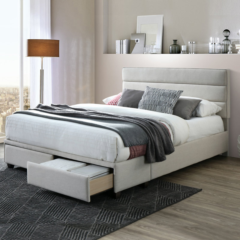Wenger Upholstered Platform Storage Bed, Beige, King