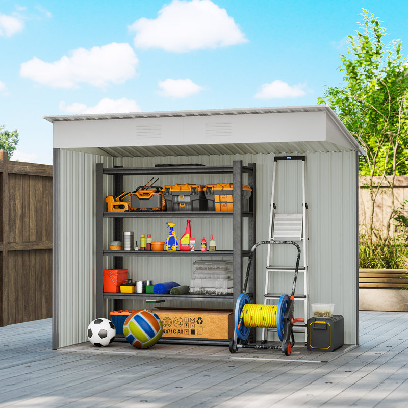 7' x 3.6' Metal Storage Shed, White; Gray, 68.5" H x 85.5" W x 43.25" D