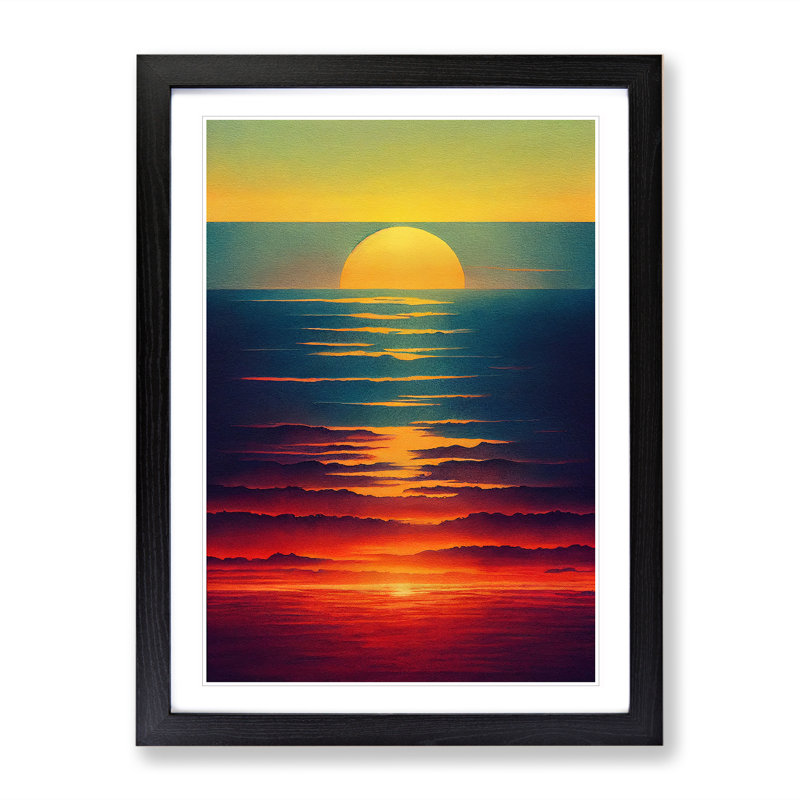 Sunset Watercolour Art No.6 - Print, 46cm H x 34cm W, No Matte, Black Framed Paper