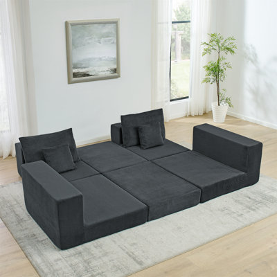 Boneless Modular Cloud Sectional Couch, Modern Upholstered L-Shaped Sofa with Removable Ottoman, Deep Seat Sleeper Couch with Throw Pillows for Living Room, Apartment, Small Space, Grey