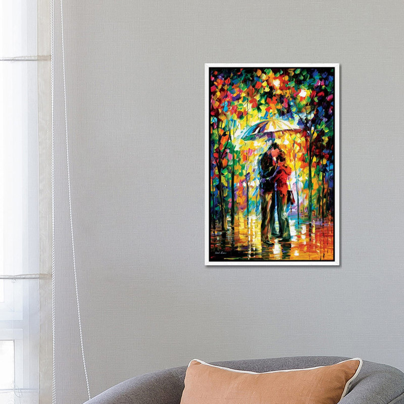 Kiss In The Park by Leonid Afremov - Painting on Canvas, 66.04 cm H x 45.72 cm W, White Framed Canvas