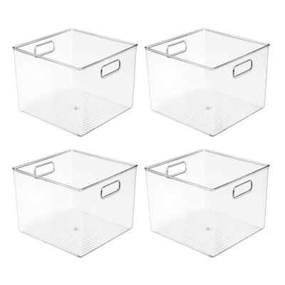 mDesign Plastic Garage Storage Organizer Bin, Built-In Handles, 2 Pack, Clear
