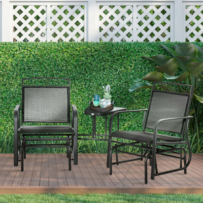 Outsunny Outdoor Glider Bench With Coffee Table, Patio 2-Seat Rocking Chair Swing Loveseat With Breathable Sling For Backyard Garden Porch, Brown by Outsunny