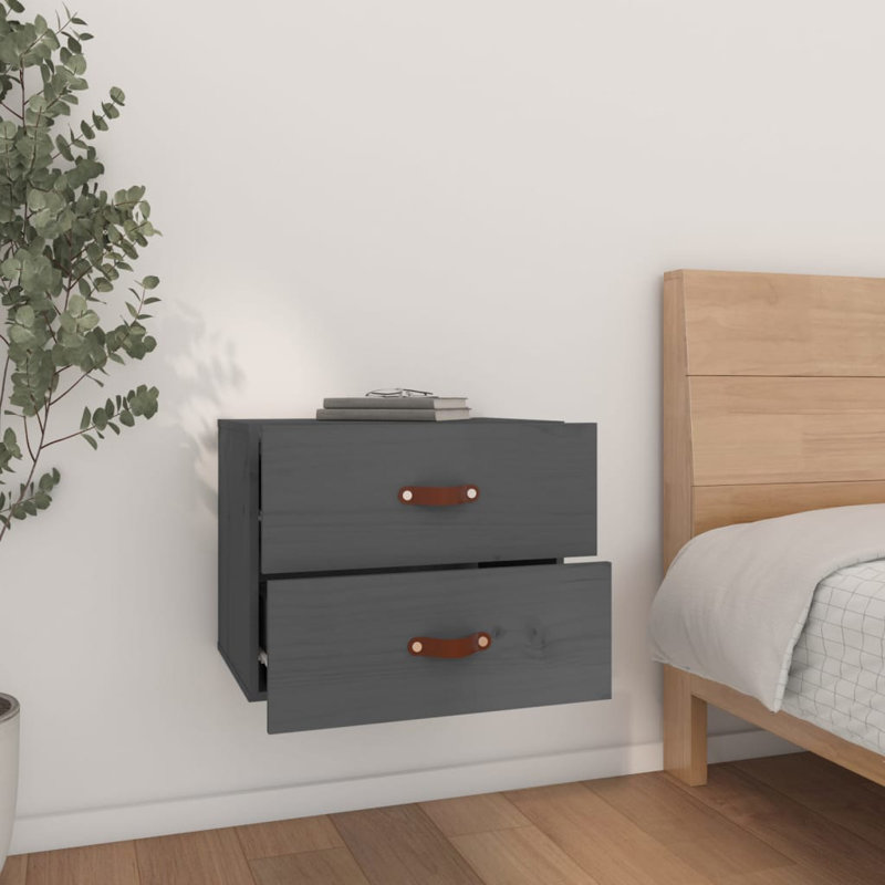 Uckfield 50cm W Solid Wood Bedside Table, Grey
