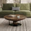 Table basse ronde de 39,37 po - Structure en acier au carbone avec plateau en placage de bois naturel, table d'appoint courbée moderne pour le salon