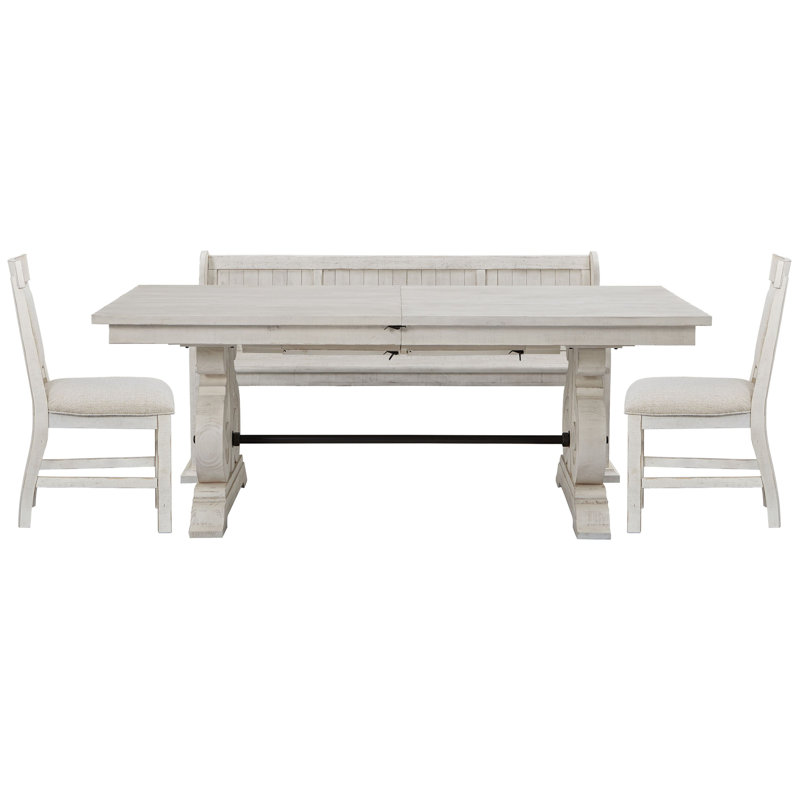 Jaavon Extendable Rectangular Dining Table With 2 Upholstered Side Chairs And Bench, 4Pcs:Table,Bench,2Chairs