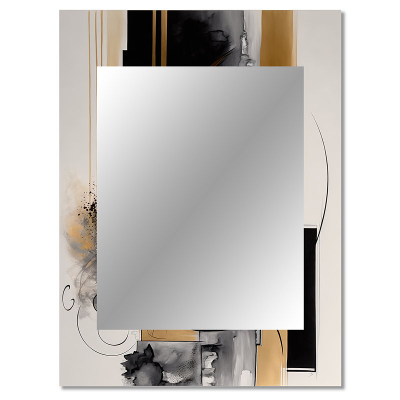 Gold Touch Art Deco II - Abstract Decorative Mirror, Black Large Wall Mirror, Printed Metal Art, 40" x 30"
