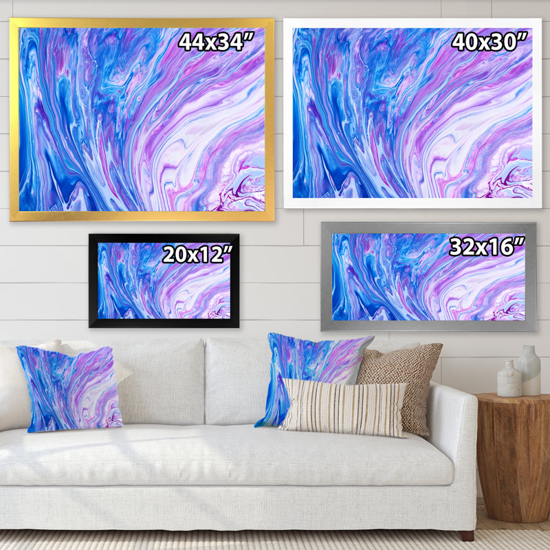 Art acrylique sur toile bleu et mauve - art mural moderne sur toile, H 20 po x l 12 po x P 1 po, Cadre photo noir
