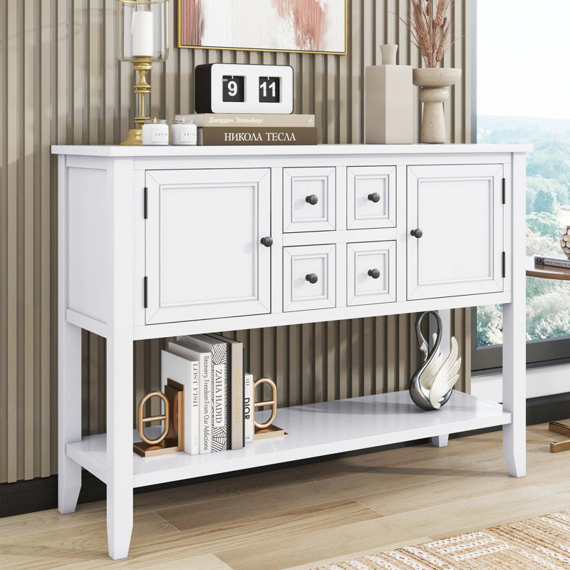 Console rétro avec tiroirs et tablette Vintage, Blanc