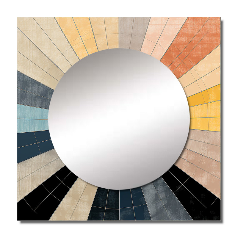 Mid-Century New Balance Abstract Geometrics III - Midcentury Square Mirror Wall Decor For Bedroom, 23" x 23"