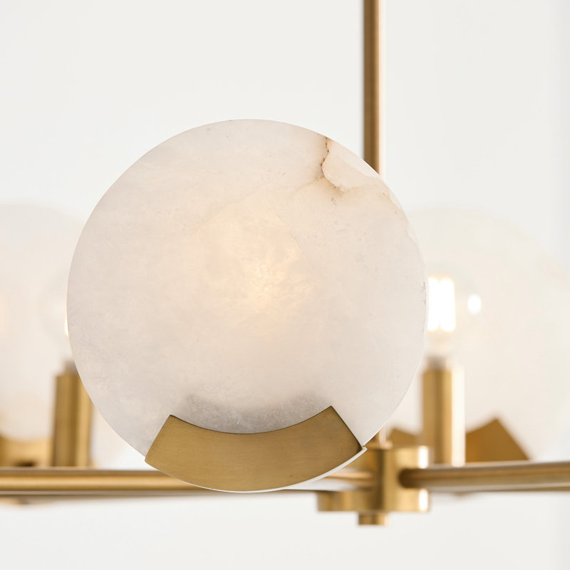 28" W x 7.25" H 8-Light Chandelier in Aged Brass with Natural Alabaster Stone
